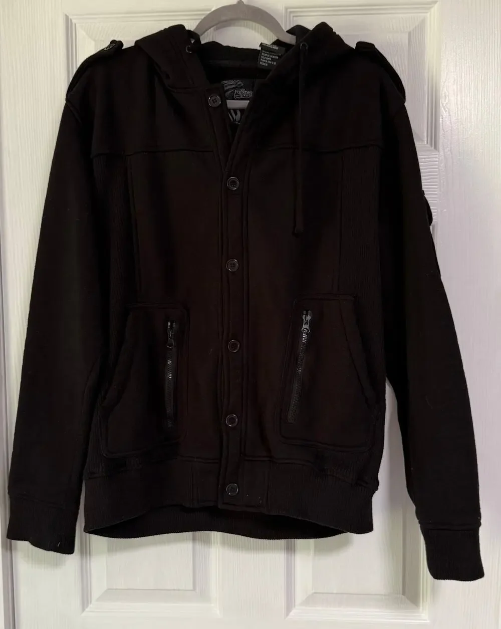 Elixir Men's Black Button Front Hooded Jacket Size Large